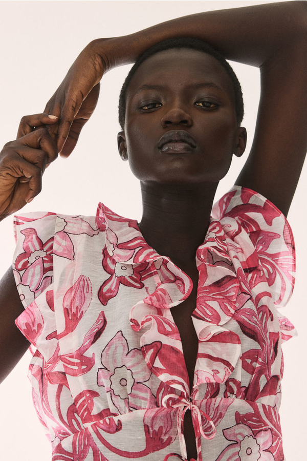 Bluzka H & M z tkaniny z dekoltem w kształcie litery v z długim rękawem