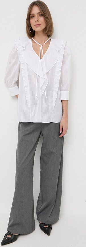 Bluzka Hugo Boss z bawełny z dekoltem w kształcie litery v z długim rękawem