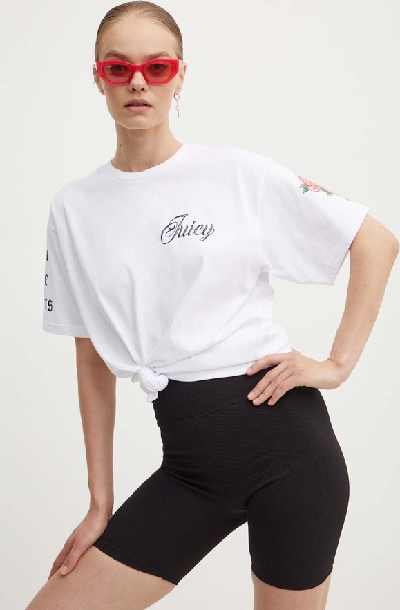 Bluzka Juicy Couture z okrągłym dekoltem z bawełny z krótkim rękawem