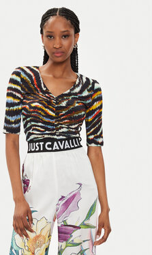 Bluzka Just Cavalli z krótkim rękawem z dekoltem w kształcie litery v