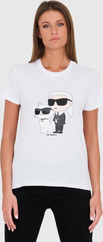 Bluzka Karl Lagerfeld w młodzieżowym stylu z okrągłym dekoltem z krótkim rękawem