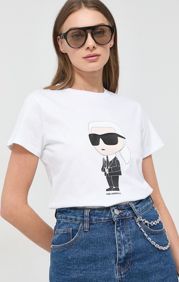 Bluzka Karl Lagerfeld z okrągłym dekoltem z dzianiny w młodzieżowym stylu