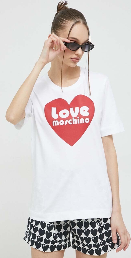 Bluzka Love Moschino z dzianiny z okrągłym dekoltem z krótkim rękawem