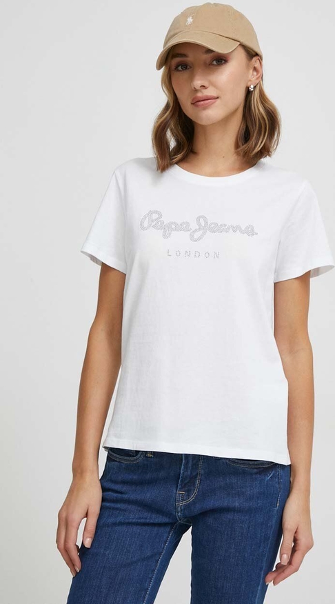 Bluzka Pepe Jeans z okrągłym dekoltem z bawełny w młodzieżowym stylu