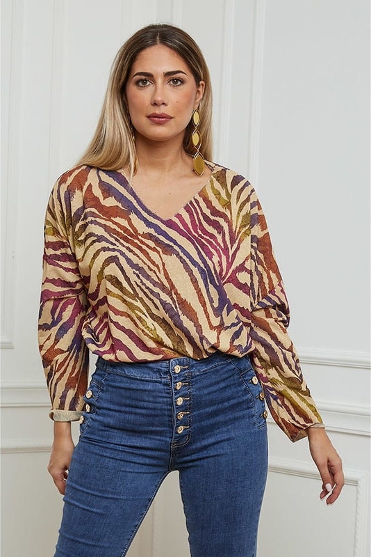 Bluzka Plus Size Company w stylu casual z długim rękawem z dekoltem w kształcie litery v