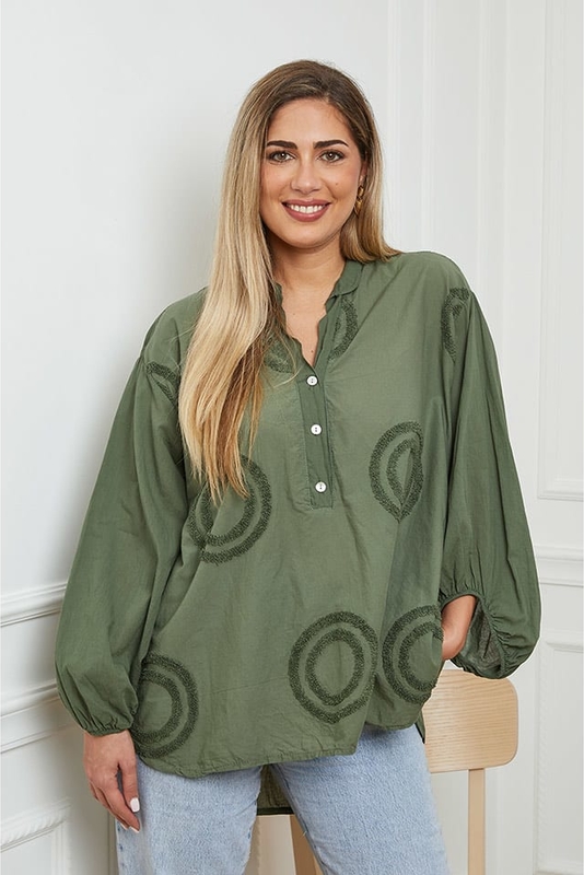 Bluzka Plus Size Company z długim rękawem z bawełny w stylu casual
