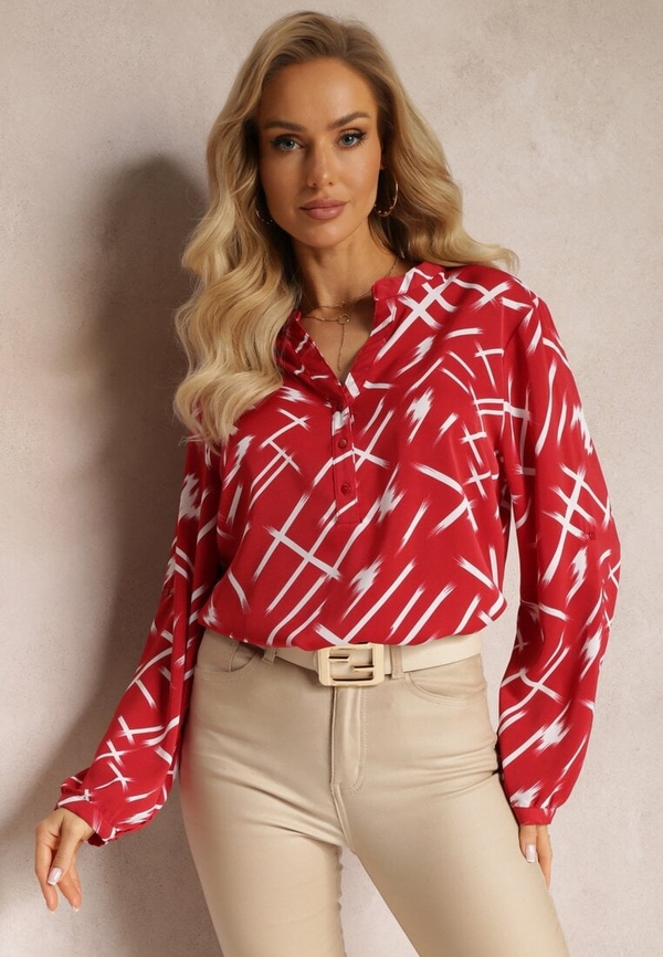 Bluzka Renee z dekoltem w kształcie litery v z długim rękawem w stylu casual