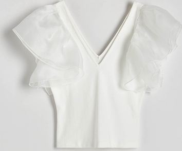 Bluzka Reserved z dekoltem w kształcie litery v w stylu casual z krótkim rękawem
