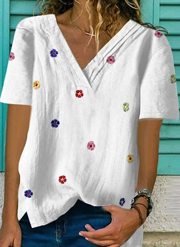 Bluzka Sandbella z dekoltem w kształcie litery v z bawełny z krótkim rękawem