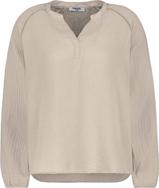 Bluzka SUBLEVEL z bawełny w stylu casual z dekoltem w kształcie litery v