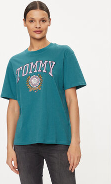 Bluzka Tommy Jeans z krótkim rękawem w młodzieżowym stylu z okrągłym dekoltem