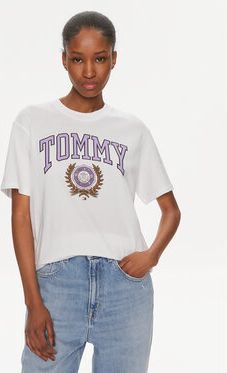 Bluzka Tommy Jeans z krótkim rękawem z okrągłym dekoltem w młodzieżowym stylu