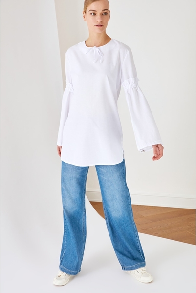 Bluzka Trendyol z okrągłym dekoltem w stylu casual z długim rękawem