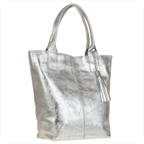 Borse in pelle torba worek w kolorze srebrnym ze skóry naturalnej xl