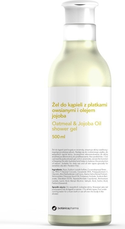 Botanicapharma, Oatmeal &amp; Jajoba Oil Shower Gel, żel do kąpieli z płatkami owsianymi i olejem jojoba, 500 ml