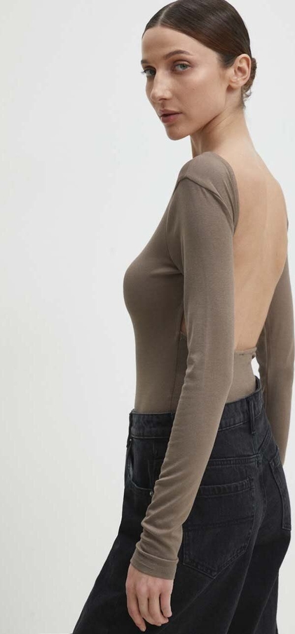 Brązowa bluzka Answear Lab z długim rękawem w stylu casual