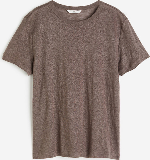 Brązowa bluzka H & M z krótkim rękawem z okrągłym dekoltem w stylu casual