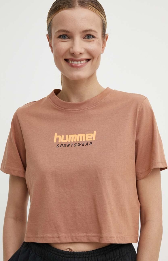 Brązowa bluzka Hummel z krótkim rękawem w młodzieżowym stylu