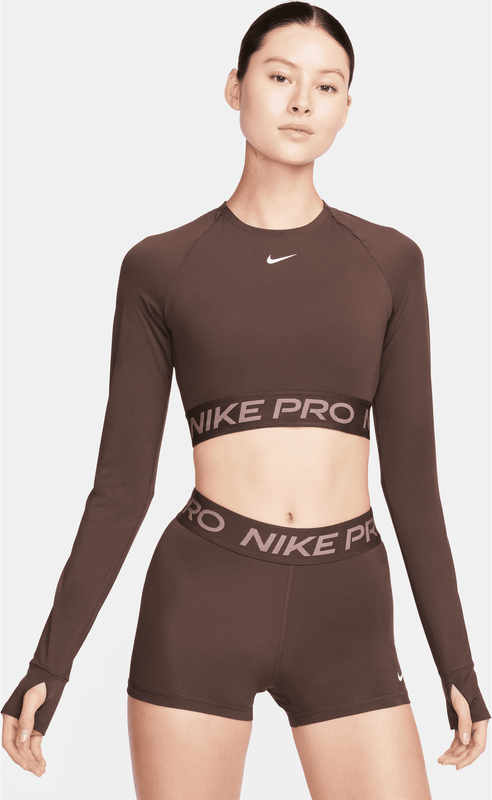 Brązowa bluzka Nike z okrągłym dekoltem w sportowym stylu z długim rękawem
