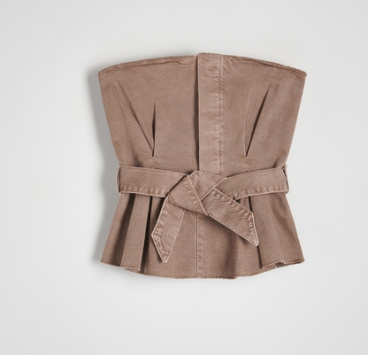 Brązowa bluzka Reserved z okrągłym dekoltem z długim rękawem z bawełny