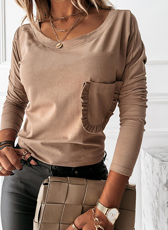 Brązowa bluzka Sandbella z bawełny z długim rękawem