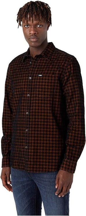 Brązowa koszula Wrangler w stylu casual z długim rękawem z bawełny