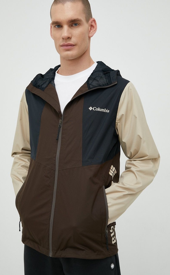 Brązowa kurtka Columbia krótka w sportowym stylu z tkaniny