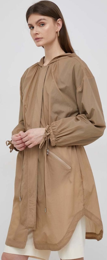 Brązowa kurtka DKNY w stylu casual długa przejściowa