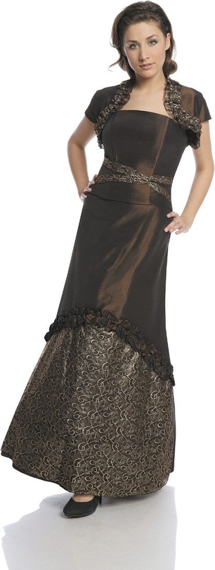 Brązowa sukienka Fokus gorsetowa w stylu glamour z krótkim rękawem