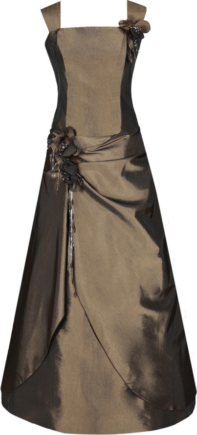 Brązowa sukienka Fokus gorsetowa z dekoltem w karo