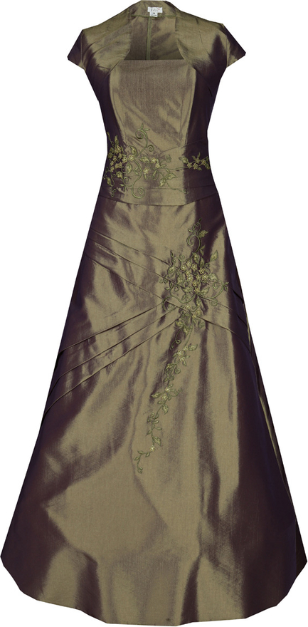 Brązowa sukienka Fokus maxi z krótkim rękawem rozkloszowana