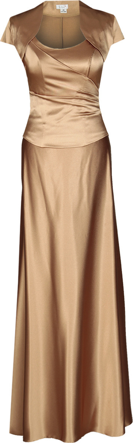 Brązowa sukienka Fokus maxi z okrągłym dekoltem z krótkim rękawem