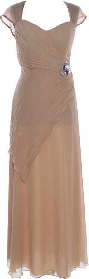 Brązowa sukienka Fokus maxi z szyfonu z krótkim rękawem