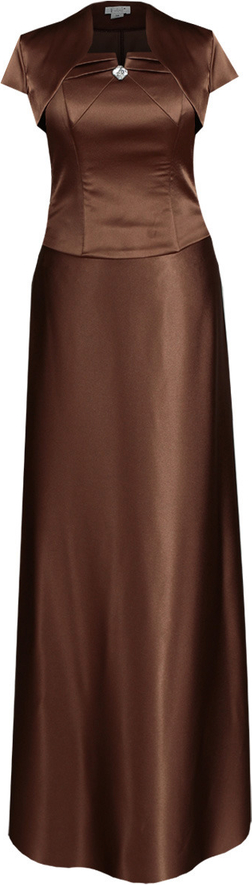 Brązowa sukienka Fokus rozkloszowana z krótkim rękawem