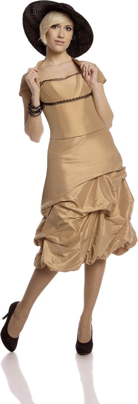 Brązowa sukienka Fokus z dekoltem w kształcie litery v midi rozkloszowana