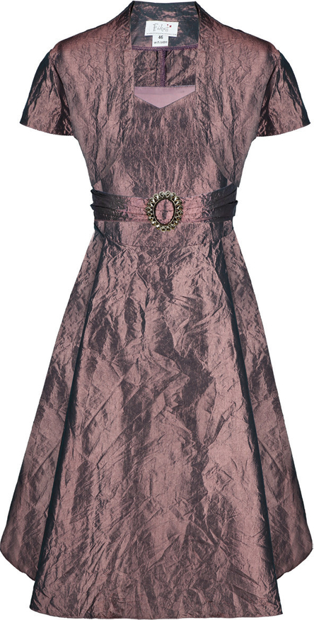 Brązowa sukienka Fokus z dekoltem w kształcie litery v z krótkim rękawem midi