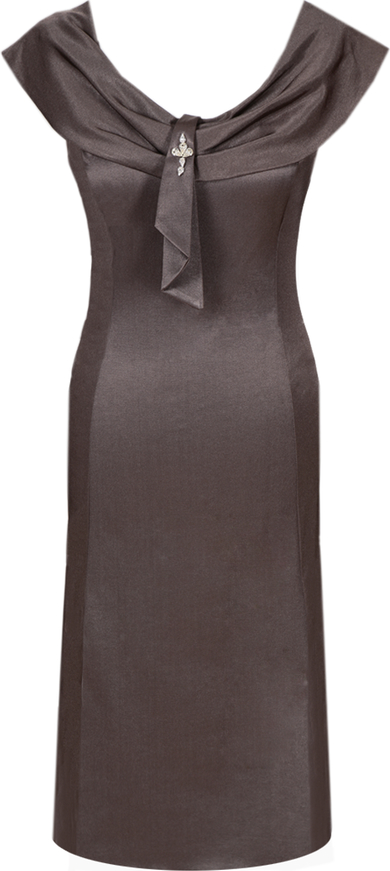 Brązowa sukienka Fokus z krótkim rękawem z dekoltem w kształcie litery v
