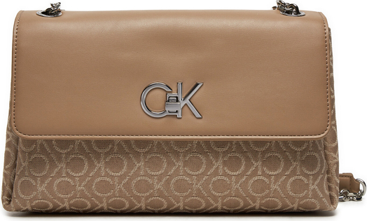 Brązowa torebka Calvin Klein z nadrukiem średnia