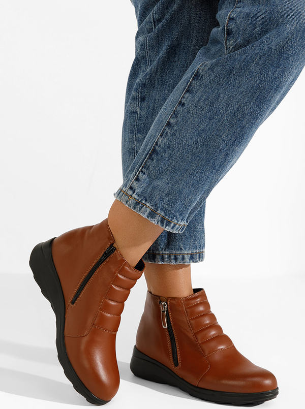 Brązowe botki Zapatos sznurowane w stylu casual z płaską podeszwą