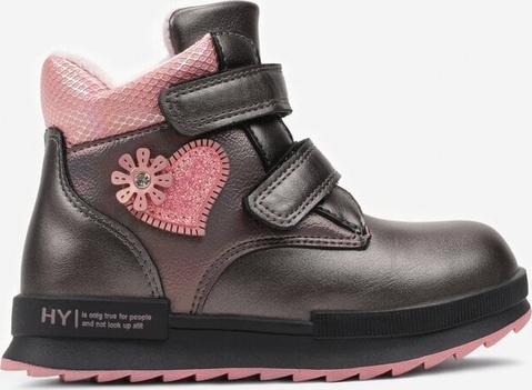 Brązowe buty dziecięce zimowe born2be w kwiatki