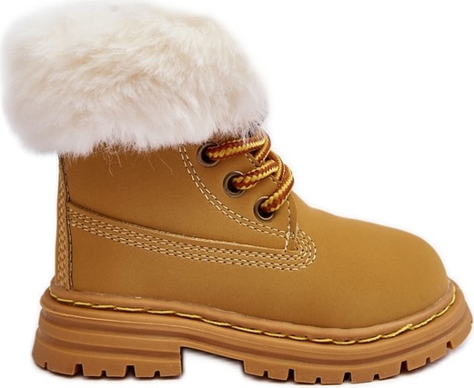 Brązowe buty dziecięce zimowe ButyModne sznurowane dla dziewczynek