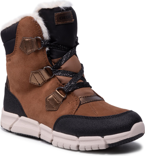 Brązowe buty dziecięce zimowe Geox ze skóry