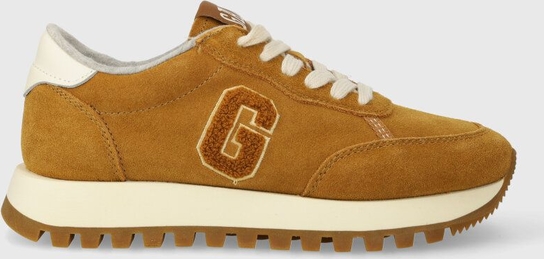 Brązowe buty sportowe Gant sznurowane w sportowym stylu z zamszu