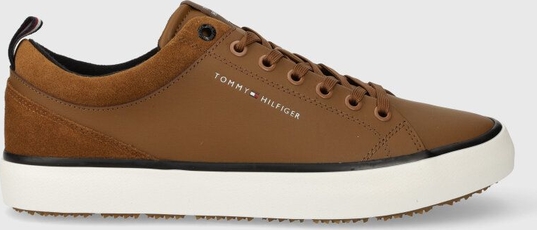 Brązowe buty sportowe Tommy Hilfiger sznurowane w sportowym stylu