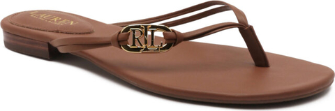 Brązowe klapki Ralph Lauren z płaską podeszwą