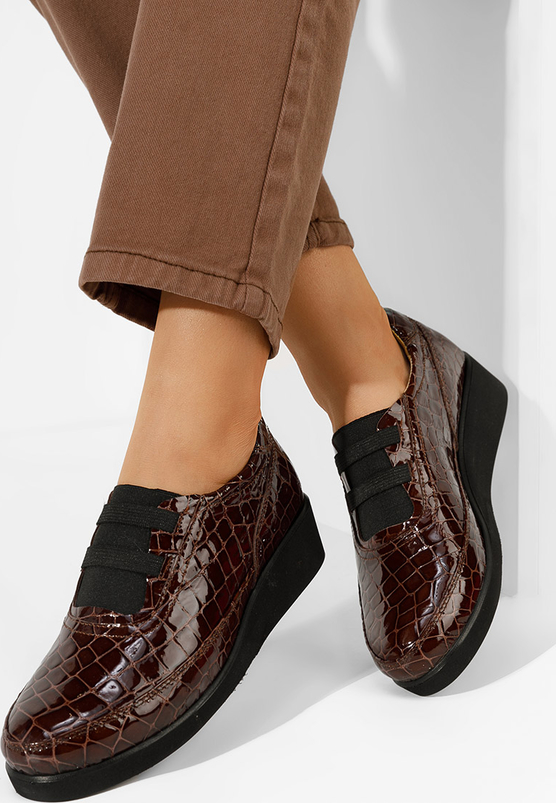 Brązowe półbuty Zapatos sznurowane ze skóry w stylu casual