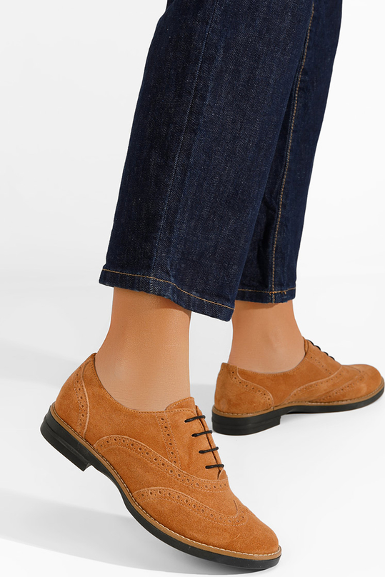Brązowe półbuty Zapatos w stylu casual sznurowane z płaską podeszwą