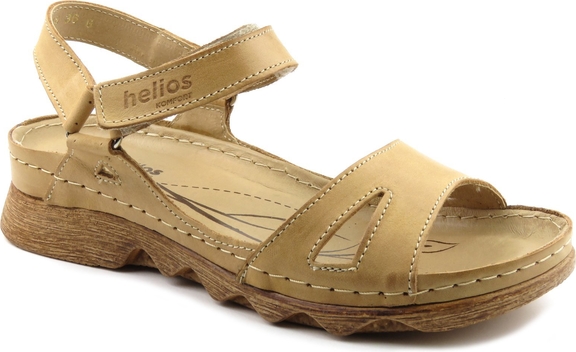 Brązowe sandały Helios Komfort ze skóry w stylu casual na platformie
