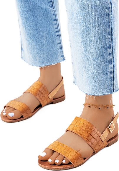 Brązowe sandały Inna marka z klamrami z płaską podeszwą w stylu casual