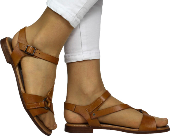 Brązowe sandały Lemar ze skóry z klamrami w stylu casual